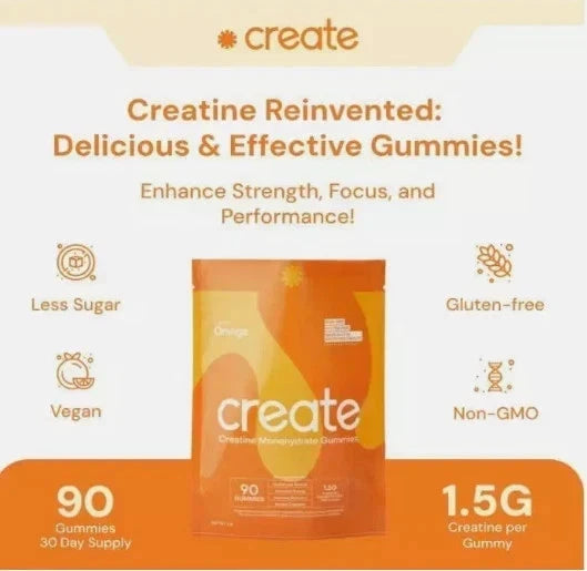 Creatine Monohydrate Gummies for Men & Women – Orange Flavor, 90 Count